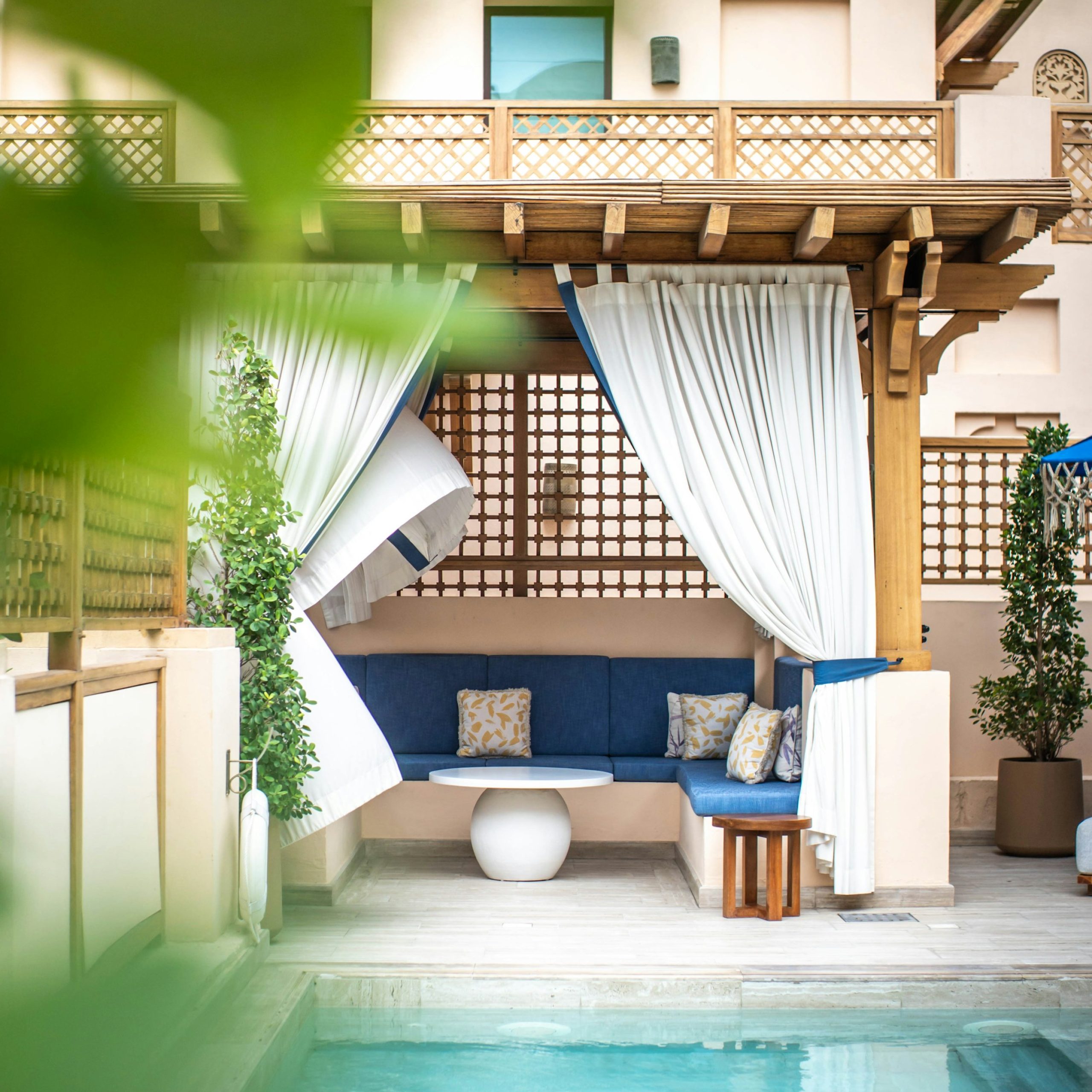 Outdoor pool cabana and lounge